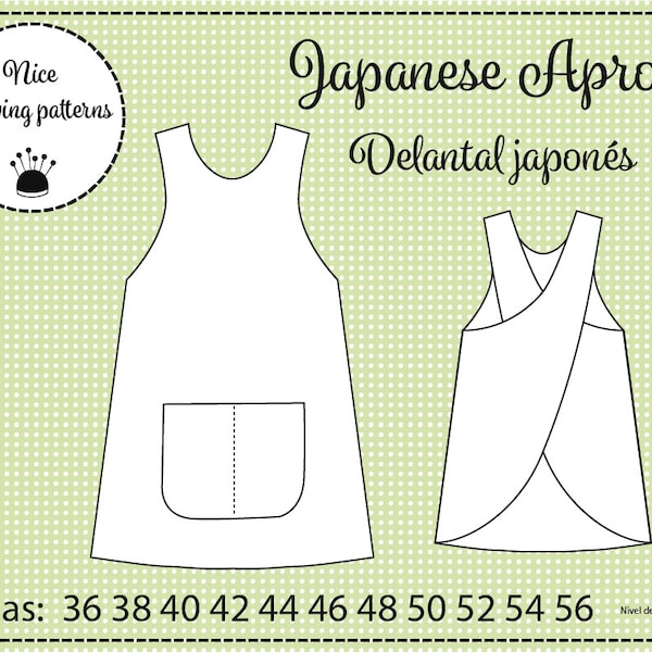 Modèle de tablier japonais PDF/ 8/24 36/56 S/XXL/english,français/spanish, instant download/patron tablier japanaise,instant download