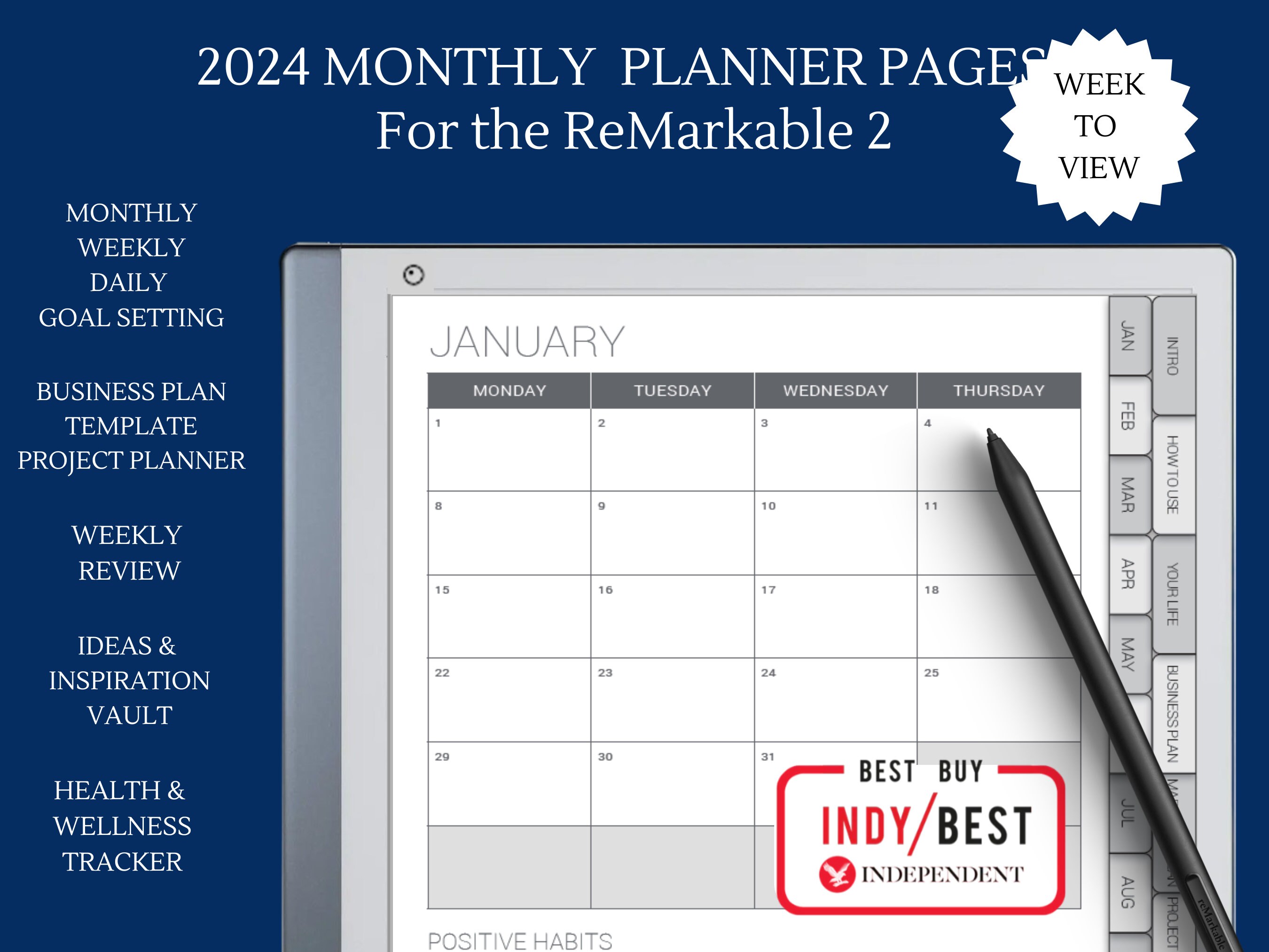 2024 Remarkable 2 Business Planner LEFT HANDED 2024 Remarkable Weekly