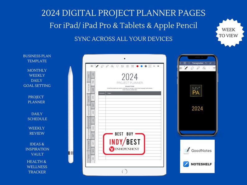 2024 ADHD Friendly Business Planner for iPad & iPad Pro Android Noteshelf, Ios, Goodnotes, iPad