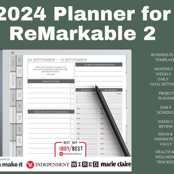 2024 Remarkable 2 Business Planner | RIGHT HANDED |2024 Remarkable Weekly Planner Template | Remarkable Landscape Planner | Remarkable 2