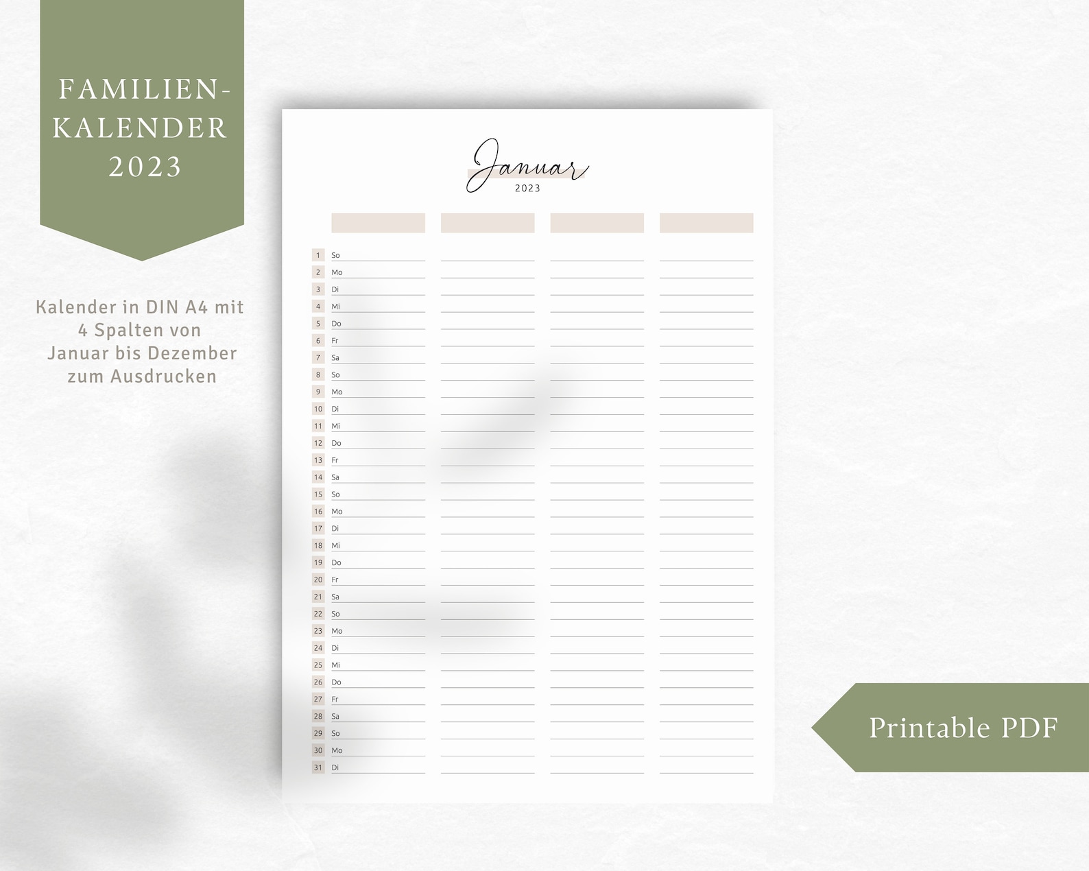 Familienkalender 2023 Familienplaner zum selber Ausdrucken Etsy.de