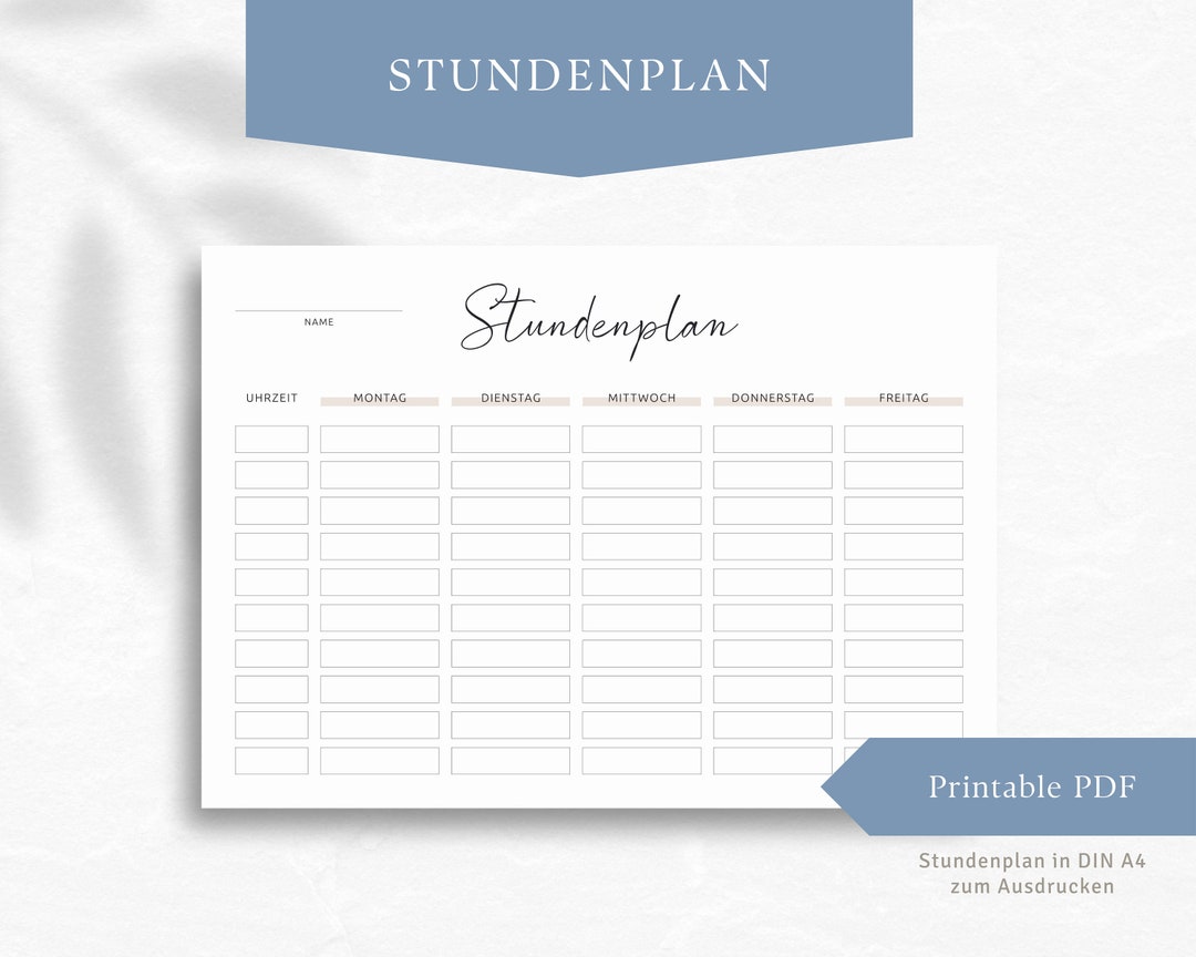 Stundenplan zum selber Ausdrucken in DIN A4 digitaler - Etsy.de