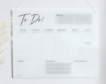 Acrylic glass weekly planner for self-labeling (without tape)