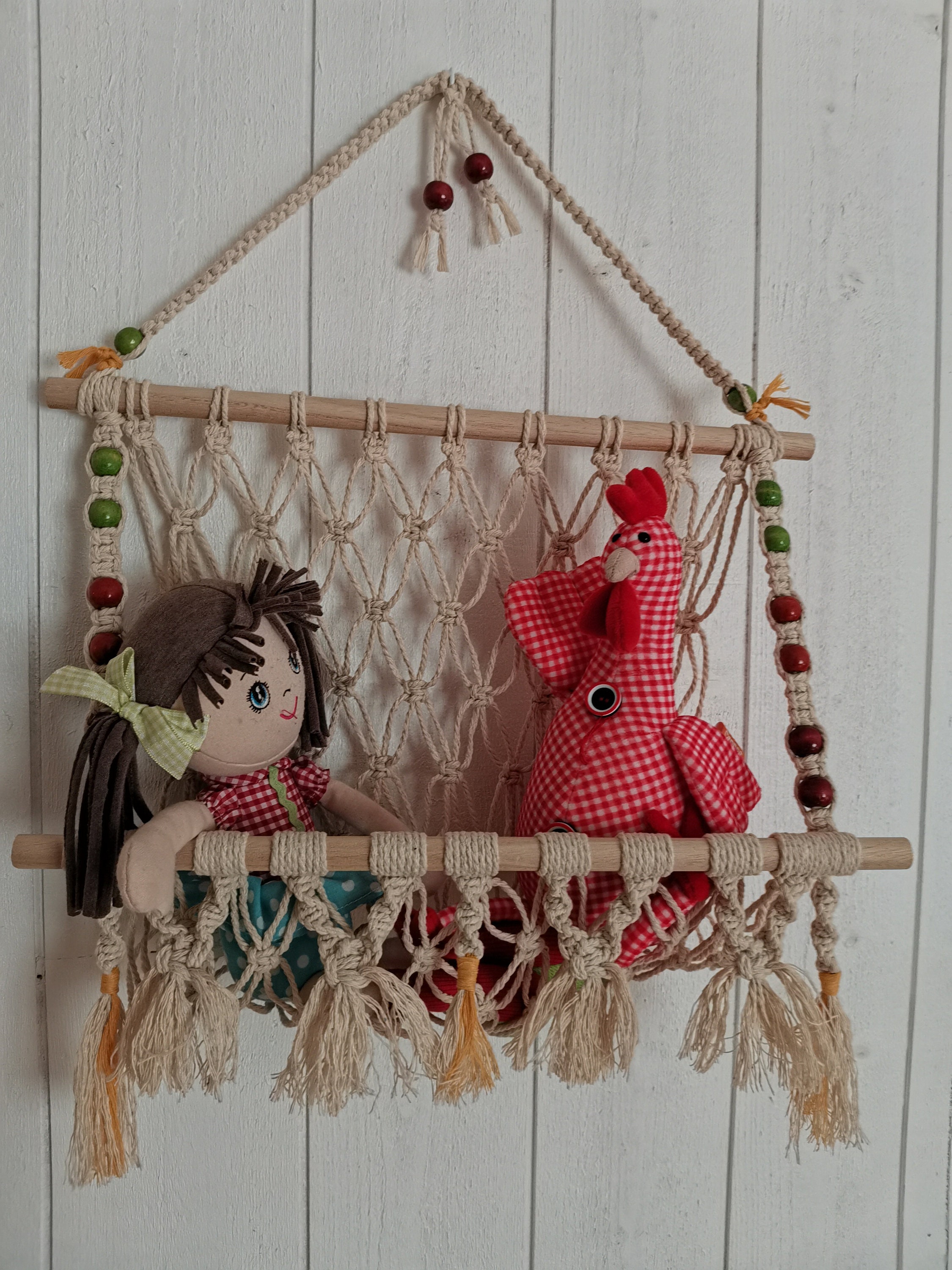 Hamac Pour Jouets et Peluches, Suspension de Rangement Chambre d'enfant, Décoration Murale, Boho, Fi