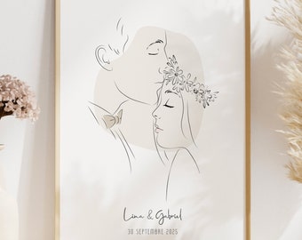 Couple portrait - Personalized married poster - Face illustration - Valentine's Day gift - Customizable loving drawing