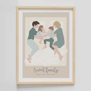 Afiche personalizado "Retrato de familia durmiente" - Ilustración personalizable de padres e hijos durmientes - Regalo del Día de la Madre/Navidad