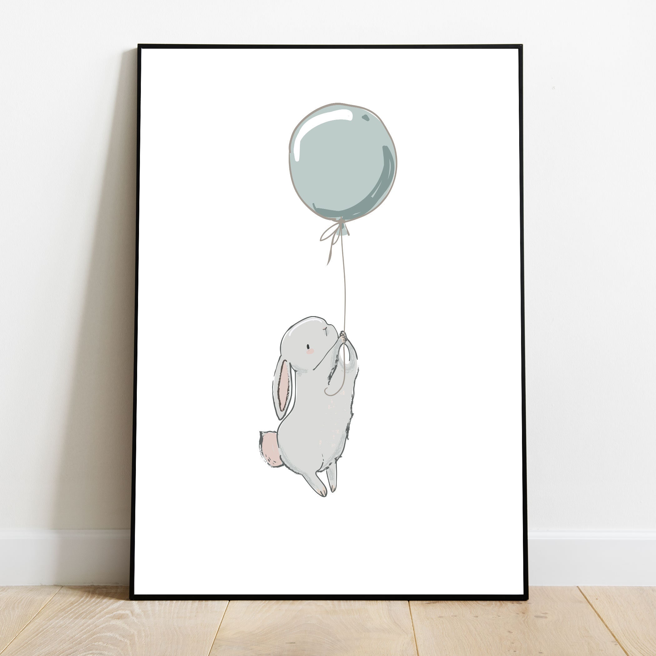 Affiche Lapin Accroché à Un Ballon, Décoration Chambre Bébé/Enfant, Artprint, Bunny Balloon Poster