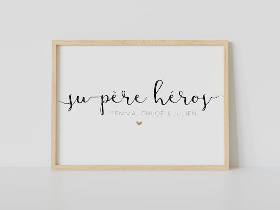 Affiche personnalisée fête des pères, personnalisation prénoms enfants, father's day, super héros, père, poster personnalisé, cadeau papa