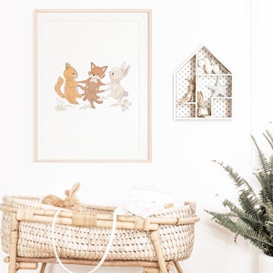 Póster del bosque encantado, decoración de la habitación del bebé/niño, impresión artística, póster de animales del bosque