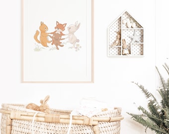 Enchanted Forest Poster, Baby/Child Room Decoration, Artprint, Forest Animals Poster