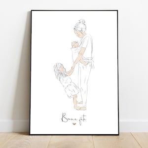 Personalized Mother&#39;s Day poster, customizable children&#39;s portrait, mom gift, minimalist poster, boho chic, handmade