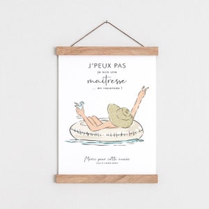 Cartel de agradecimiento para el profesor, cartel personalizado de Atsem, profesor de escuela con boya, ilustración de mujer, regalo de fin de año
