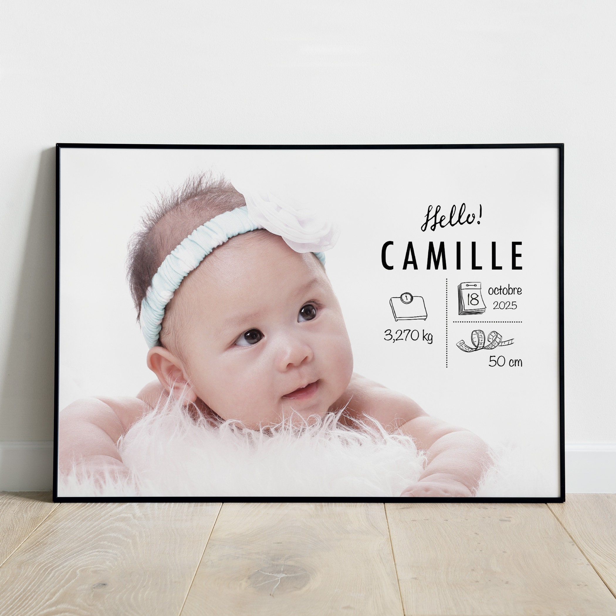 Affiche Personnalisée Naissance, Décoration Chambre Bébé/Enfant, Artprint, Birth Present Poster, Cad