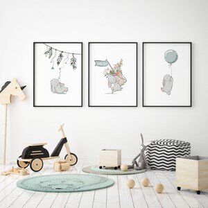 Tríptico de póster de conejo, Decoración de habitación de bebé/niño, Tríptico de habitación de niños, Artprint, Tríptico de póster de conejo