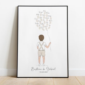 Poster &quot;Tree with footprints&quot; - Baptism Poster - Birthday Souvenir - Communion Illustration - Guest footprints - Little boy drawing