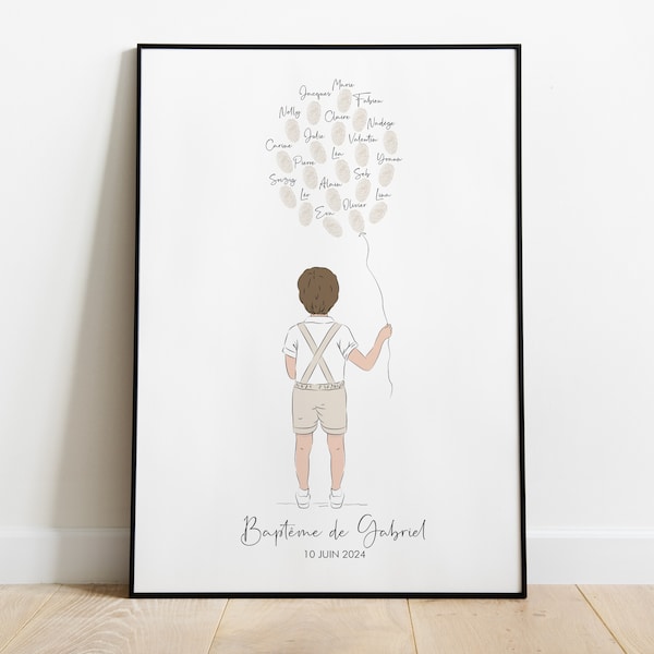 Poster "Tree with footprints" - Baptism Poster - Birthday Souvenir - Communion Illustration - Guest footprints - Little boy drawing