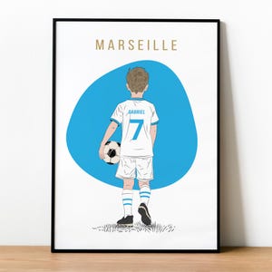 Personalized football player poster, Sports gift with first name and number, Football wall art, Marseille poster to personalize