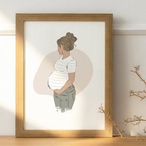 Personalisiertes Poster „schwangere Frau“ - Schwangerschaftsankündigung - Illustration einer Frau mit Baby im Bauch - Geschenk zur Geburt -