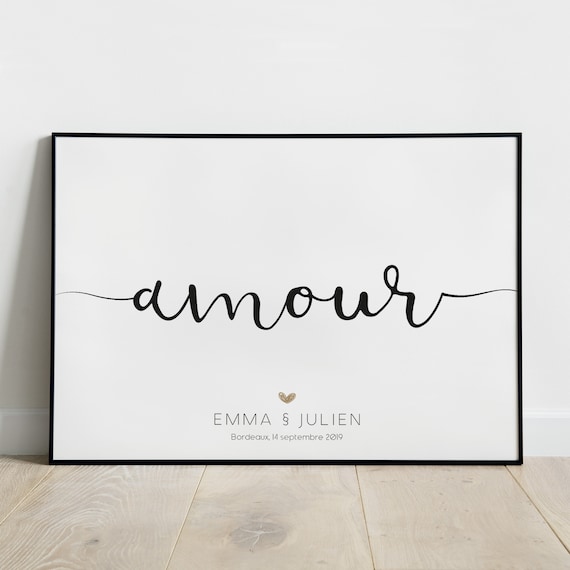 Affiche personnalisée couple, personnalisation prénom, poster amour, Custom couple poster, personalisierte Familie, Affiche amour