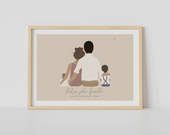 Affiche personnalisée famille, portrait personnalisé famille, Cadeau naissance, fête des mères, Custom family portrait, Mother's day, deco