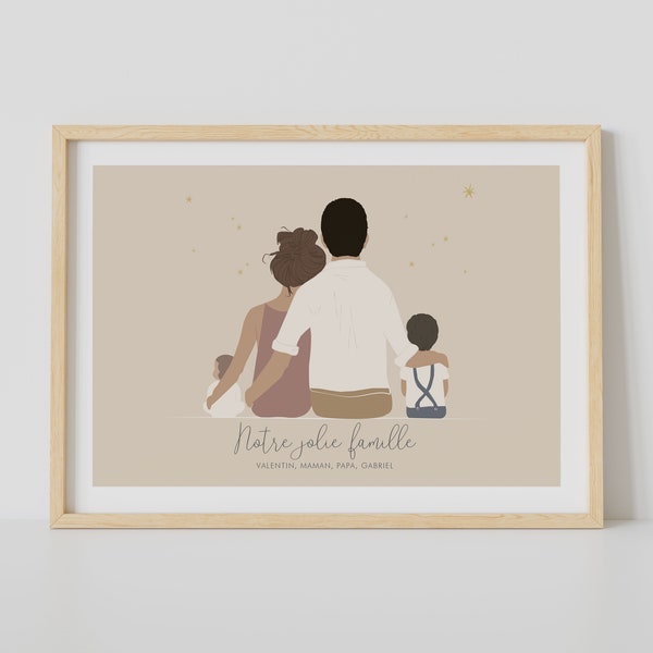 Personalized family poster, personalized family portrait, Birth gift, Mother's Day, Custom family portrait, Mother's day, deco