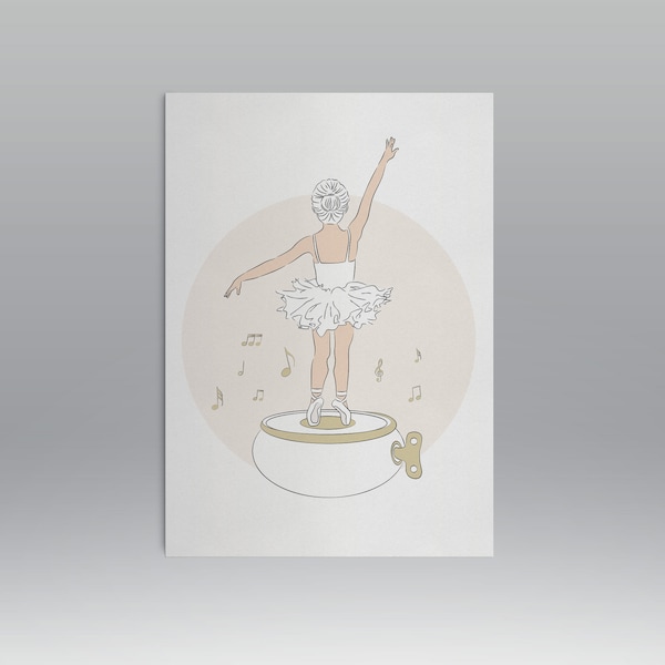 Affiche danseuse sur boîte à musique, Décoration chambre fille, Artprint, Petite ballerine, Petit rat de l'opéra, cadeau Noël enfant