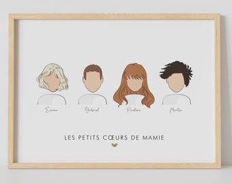 Personalized family poster, family portrait drawing, family name print, minimalist poster, Mother's Day gift