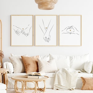 Tríptico de pareja, póster de amor, manos entrelazadas, regalo de San Valentín, impresión artística, póster tríptico de amor, póster de San Valentín