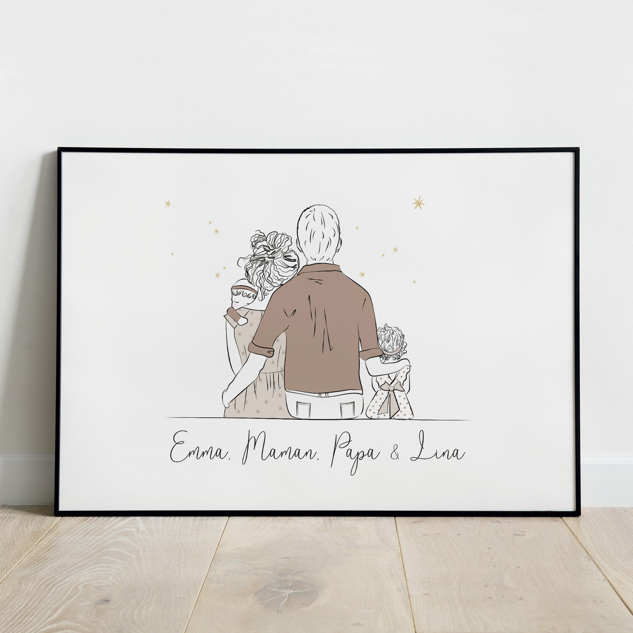Affiche Personnalisée Famille, Portrait Personnalisé Cadeau Naissance, Fête Des Mères, Custom Family
