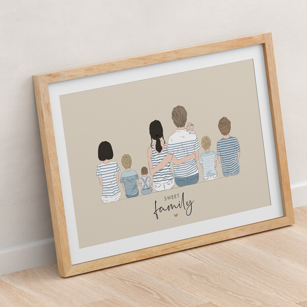 Affiche "Portrait de famille" - Dessin famille au bord de la mer ...