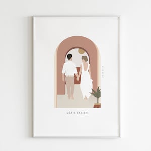 Póster "Retrato de los novios" - Póster de pareja personalizado - Ilustración de pareja de recién casados - Regalo de boda - Anuncio de boda