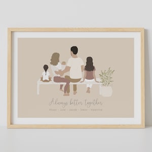 Póster "Retrato familiar" - Póster familiar personalizado - Ilustración familiar personalizable - Regalo de Navidad - Retrato familiar personalizado