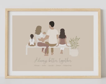 Affiche "Portrait de famille" - Affiche famille personnalisée - Illustration famille personnalisable  - Cadeau Noël - Custom family portrait