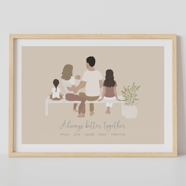 Affiche "Portrait de famille" - Affiche famille personnalisée - Illustration famille personnalisable  - Cadeau Noël - Custom family portrait