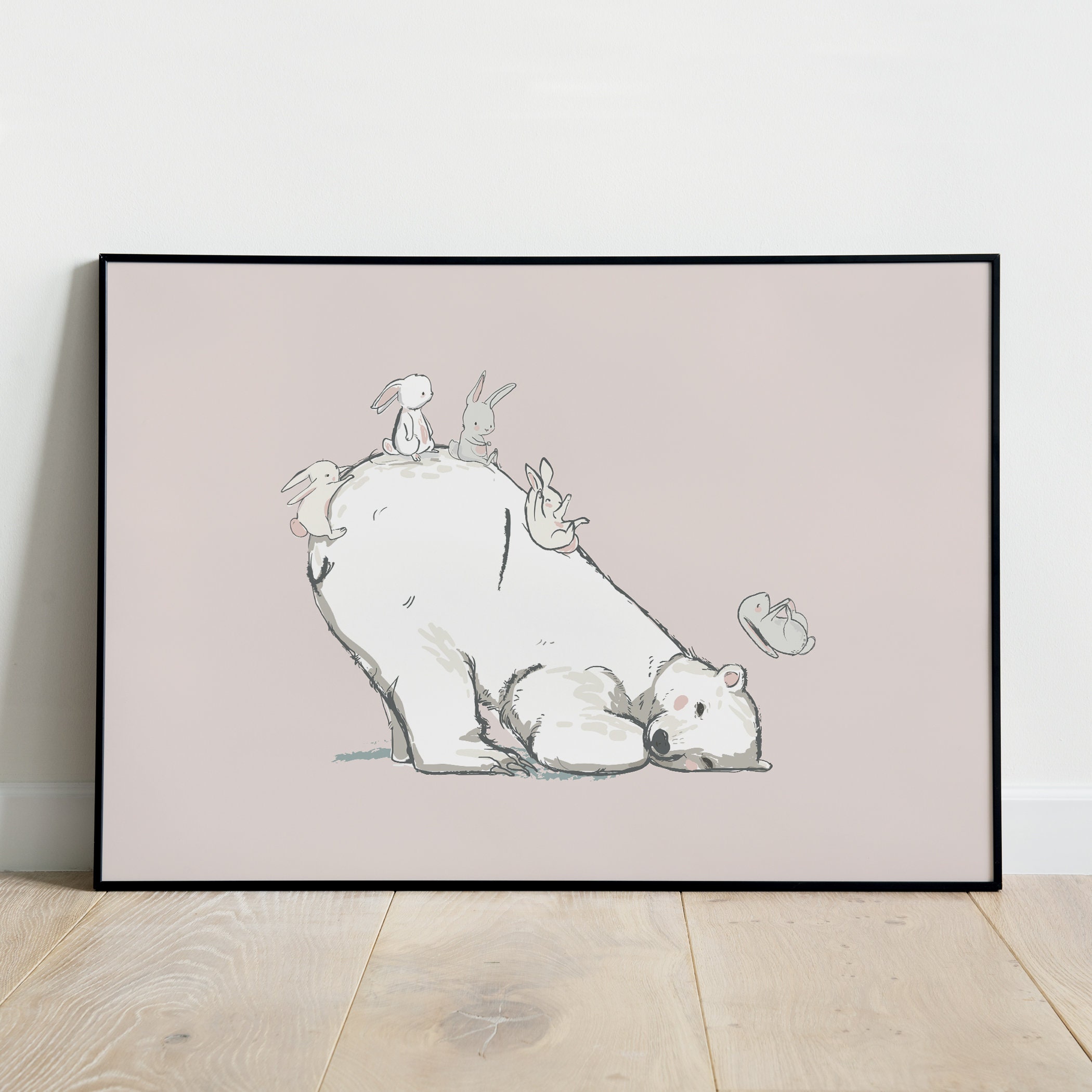 Affiche Ours et Lapin, Décoration Chambre Bébé/Enfant, Artprint, Bunny & Bear Poster, Triptyque