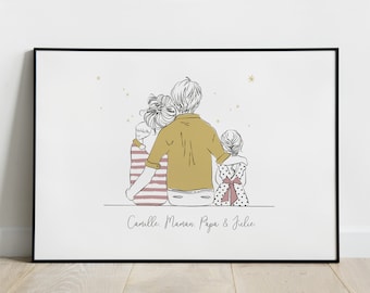 Affiche personnalisée famille, Décoration chambre enfant, Cadeau personnalisé naissance, fête des mères, Custom family, mother's day