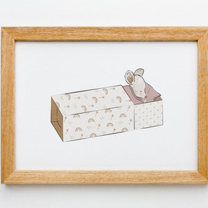 Streichholzschachtelmaus, Maus-Illustration, Baby-/Kinderzimmerdekoration, Kunstdruck, Mausschachtel-Poster, Maus-Illustration