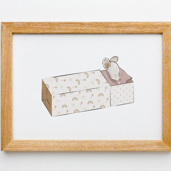 Souris boîte allumettes, Illustration souris, Décoration chambre bébé/enfant, Artprint, Mouse box poster, ratón ilustración