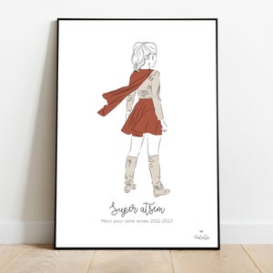 Cartel de agradecimiento de la señora, cartel Atse personalizado, ilustración de superhéroe, regalo de fin de año, dibujo de super niñera