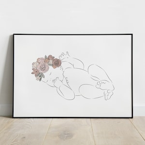 Poster per bambini, poster per bambini, neonato, poster per bambini personalizzati, neonato, morbidezza, ritratto, ghirlanda di fiori, corona di fiori