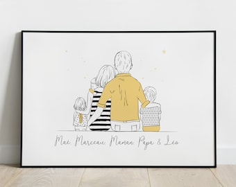 Póster familiar personalizado, Decoración habitación bebé/niño, Regalo nacimiento, Día de la Madre, Día del Padre, Nombre personalizado, Día del Padre