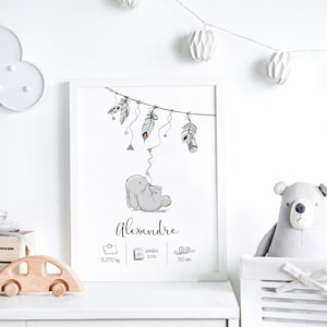 Cartel de nacimiento de conejo personalizado, decoración de habitación de bebé/niño, impresión artística, cartel de regalo de nacimiento, regalo de nacimiento
