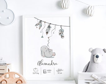 Personalized rabbit birth poster, Baby/child room decoration, Artprint, Birth present poster, birth gift