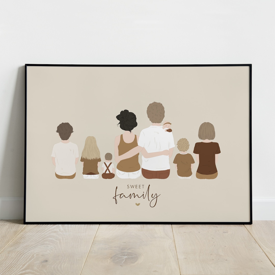 Affiche "Portrait de famille" - Dessin famille, teintes naturelles ...