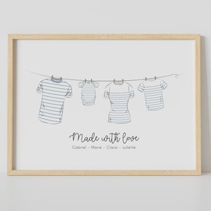 "Dressing family" poster - Personalized sailor family - Clothing illustration - Personalized family poster - Christmas gift -Original