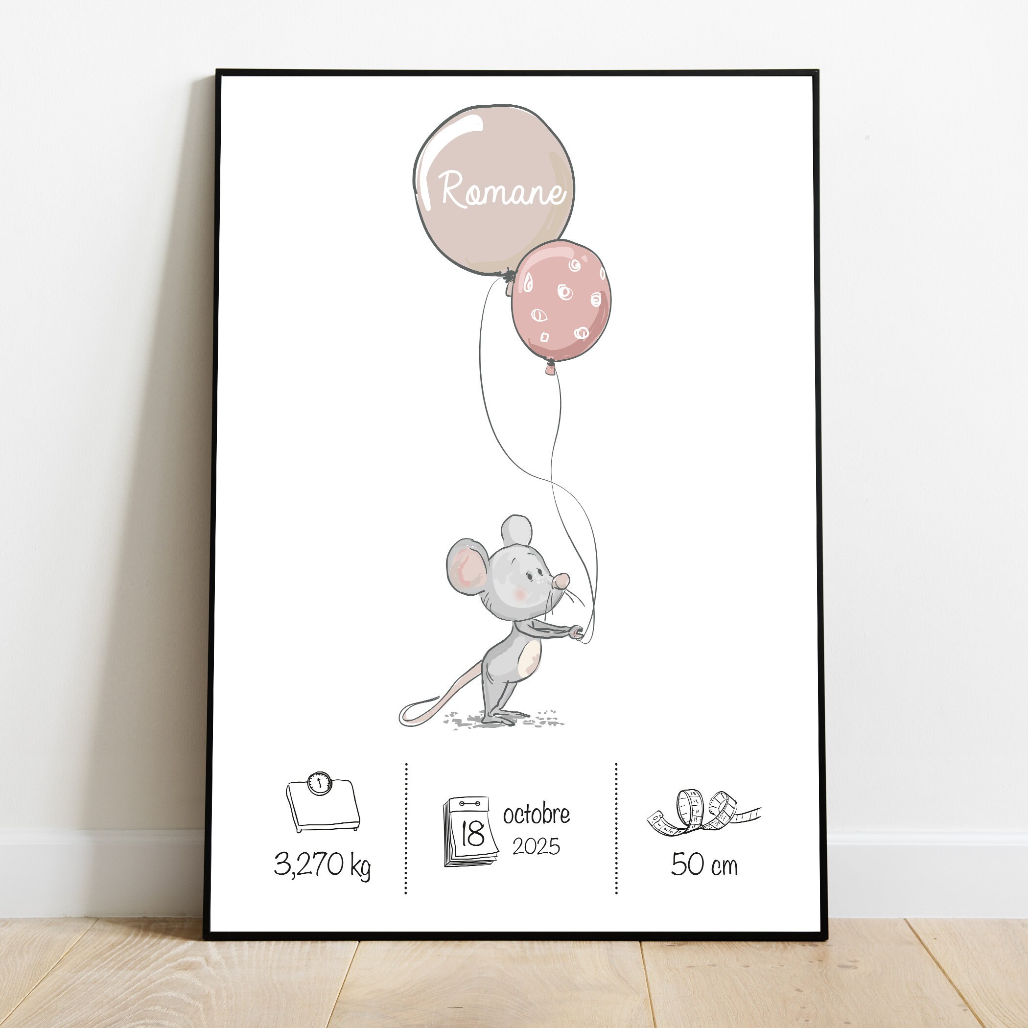 Affiche Personnalisée Naissance, Décoration Chambre Bébé/Enfant, Artprint, Birth Present Poster, Cad