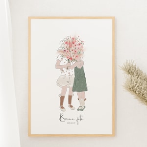 Personalized Mother's Day poster, customizable portrait sisters, mother's day, cartel familiar personalizado, custom family poster Vêtements couleurs