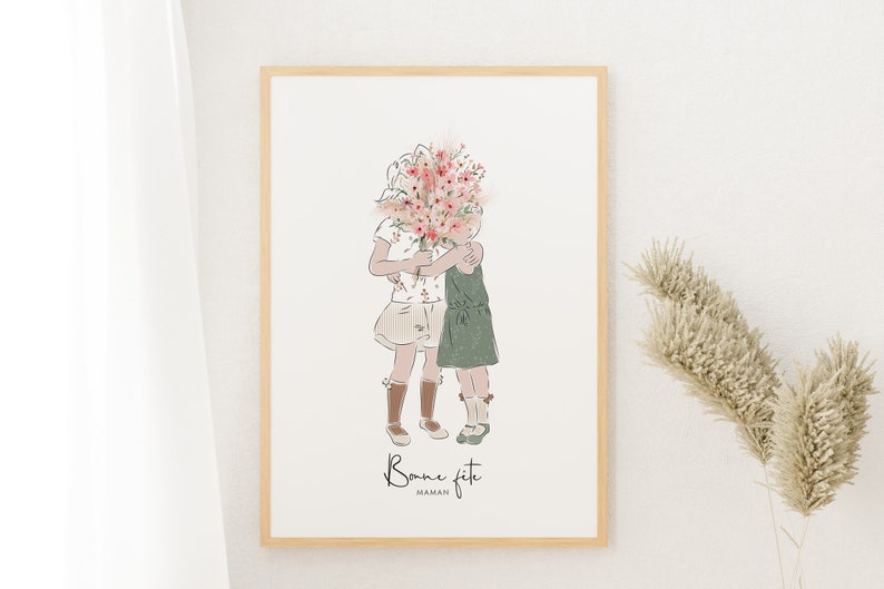 Personalized Mother's Day poster, customizable portrait sisters, mother's day, cartel familiar personalizado, custom family poster Vêtements couleurs