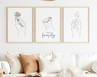 Triptych hands posters, personalized family hands, family portrait, original birth gift, Hand's family