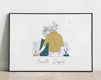 Póster familiar personalizado, decoración de habitación de bebé/niño, regalo de nacimiento de gemelos, Día de la Madre, Día del Padre, nombre personalizado